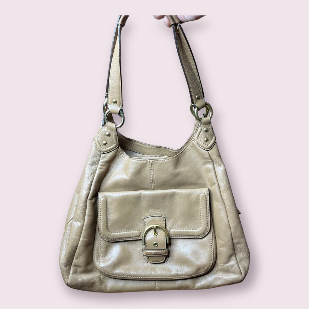 Coach Beige Leather Zip 3 Section Shoulder Bag